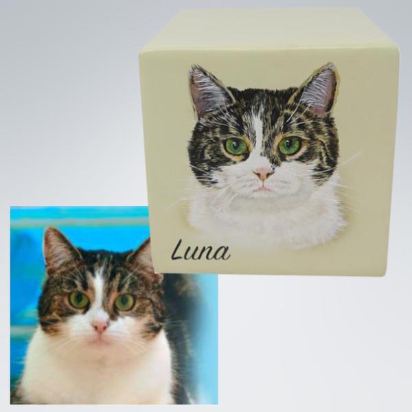 "Premiumportraiturne" Katzenurne mit Bild Ihrer Katze in Würfelform